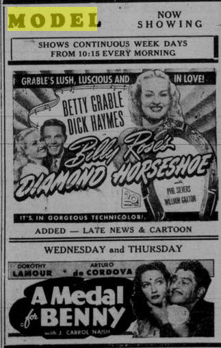 Model Theater - Jul 2 1945 Ad (newer photo)